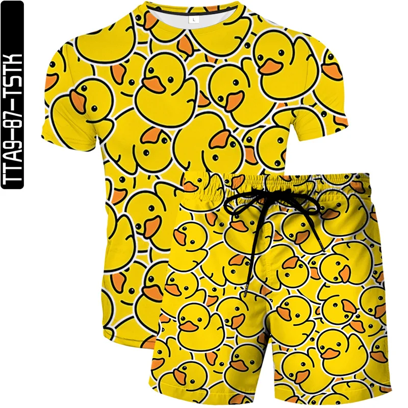 

Summer 2021 men's shorts beach shorts breathable and quick-drying casual 3D printed animal shorts + T-shirt suit set short homme