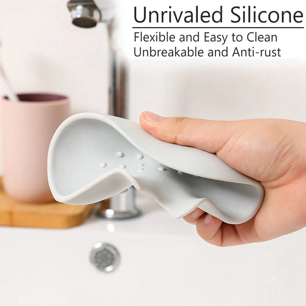 

2Pcs Drain Soap Dishes Silicone Soap Tray Holder Bathroom Soap Storage Rack