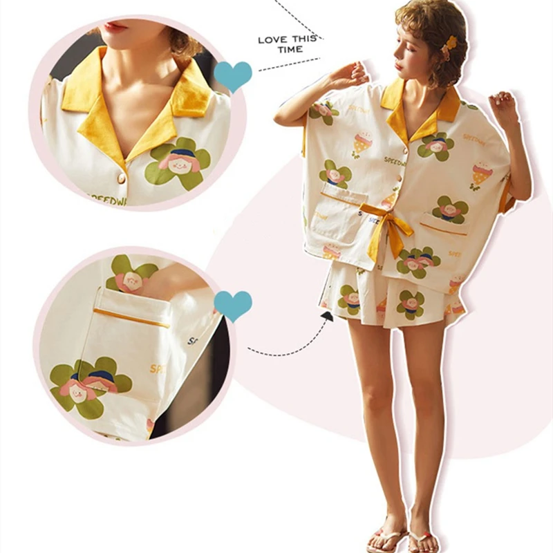 Женский пижамный комплект цветочный кардиган пижама с лацканами женские летние