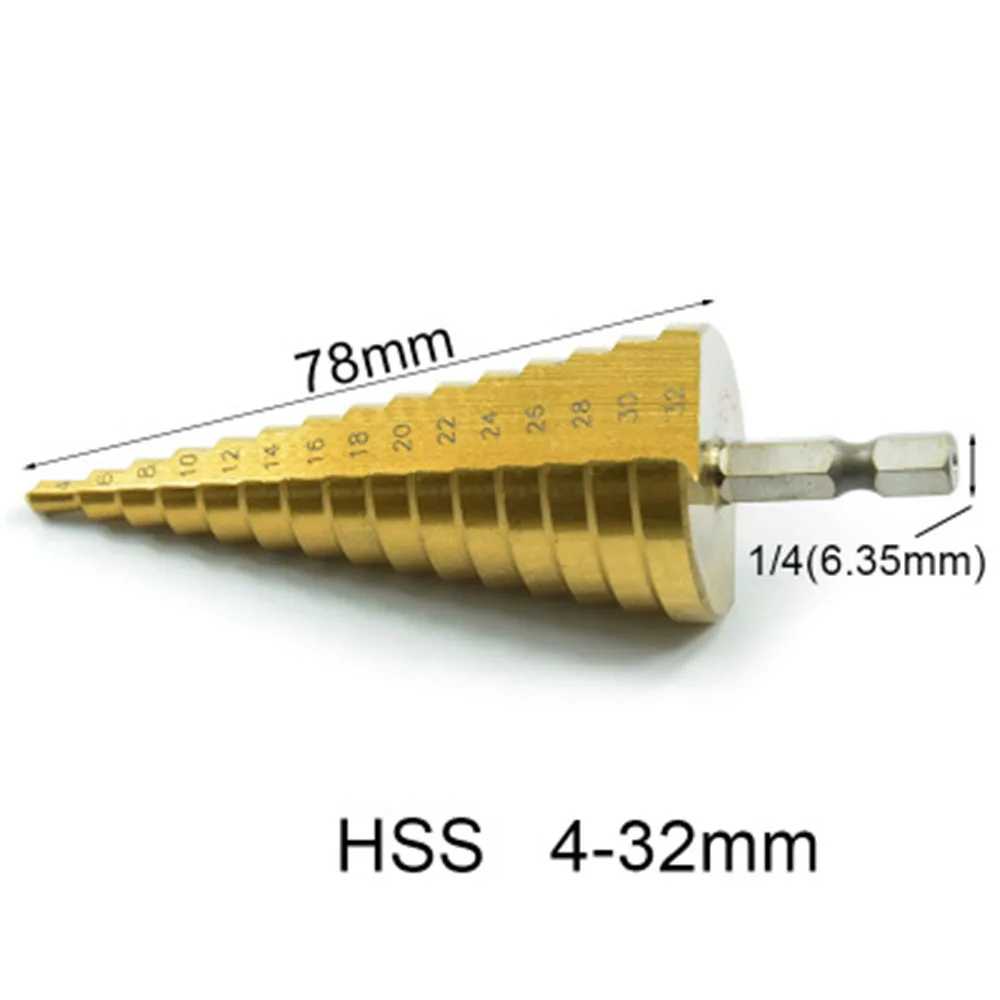 

High Speed Steel Titanium Plating Step Screw Six Angle Handle Multifunctional Metal Pagoda Bit 4-32 mm
