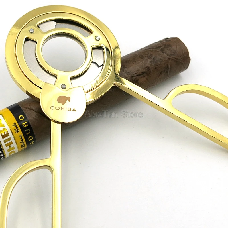 COHIBA благородный нержавеющей стали тройным лезвием кубинские сигары ножницы острые Staright резки сигар Золотой W/Подарочная коробка торговля