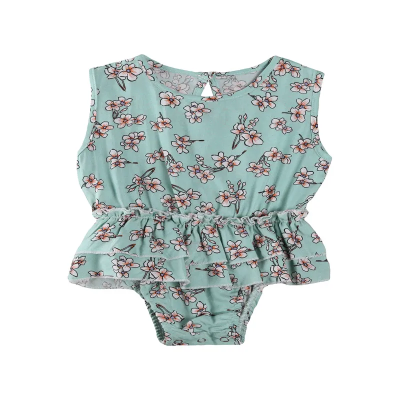 

Infants Romper Tops Baby Girl Shirt Flower Print Sleeveless Home Sports Sleeping Kids Ruffle Clothes Summer Children Clothing