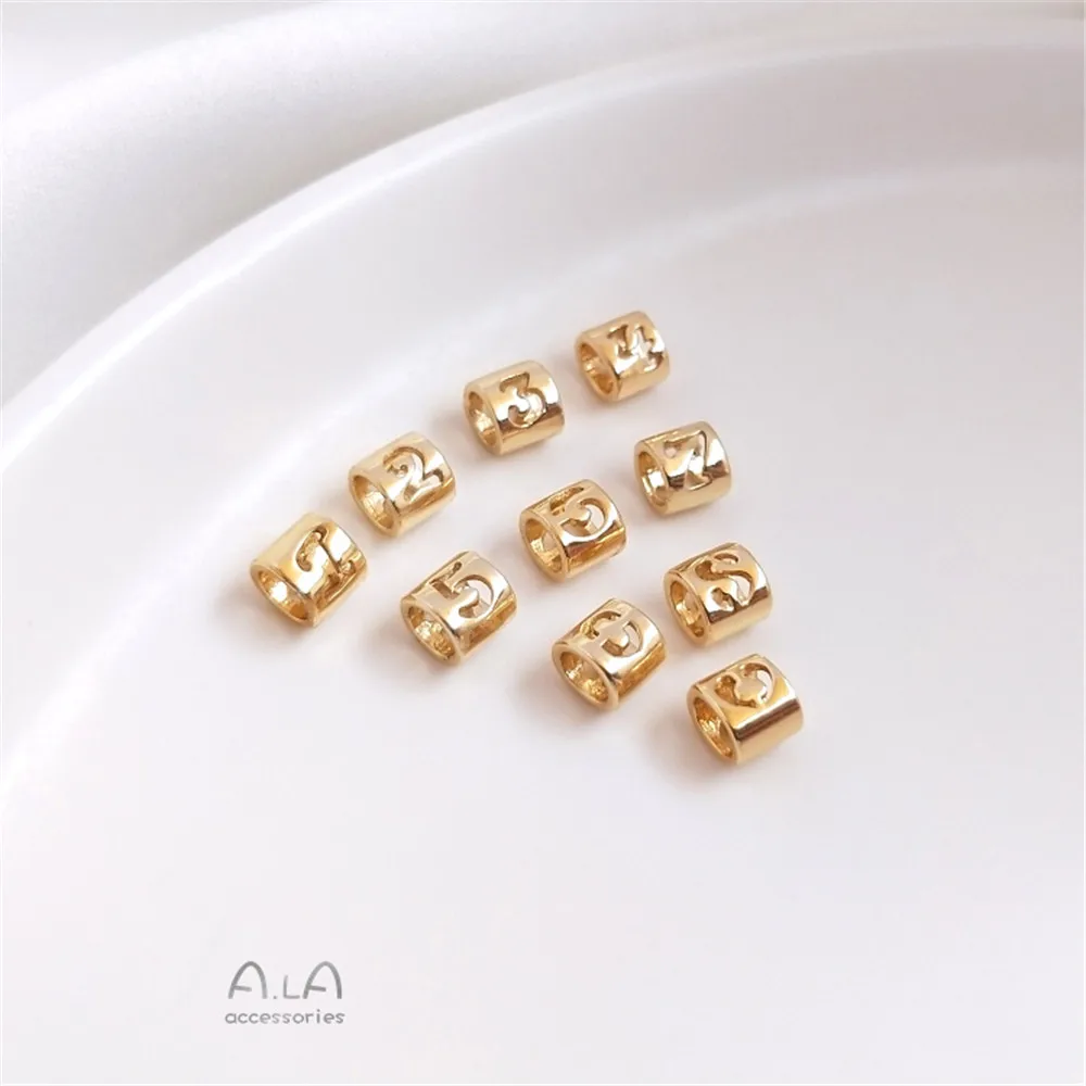 

14k Gold covered Bracelet Hand Beaded large hole digital bead separation pendant 0-9 first jewelry DIY accessories materials