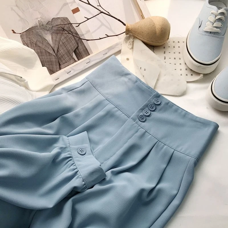 

KUSAHIKI Korean Causal Suit Pants High Waist Solid Ankle-length Trousers 2021 Spring Summer Harem Pants Mujer Pantalones 6G973