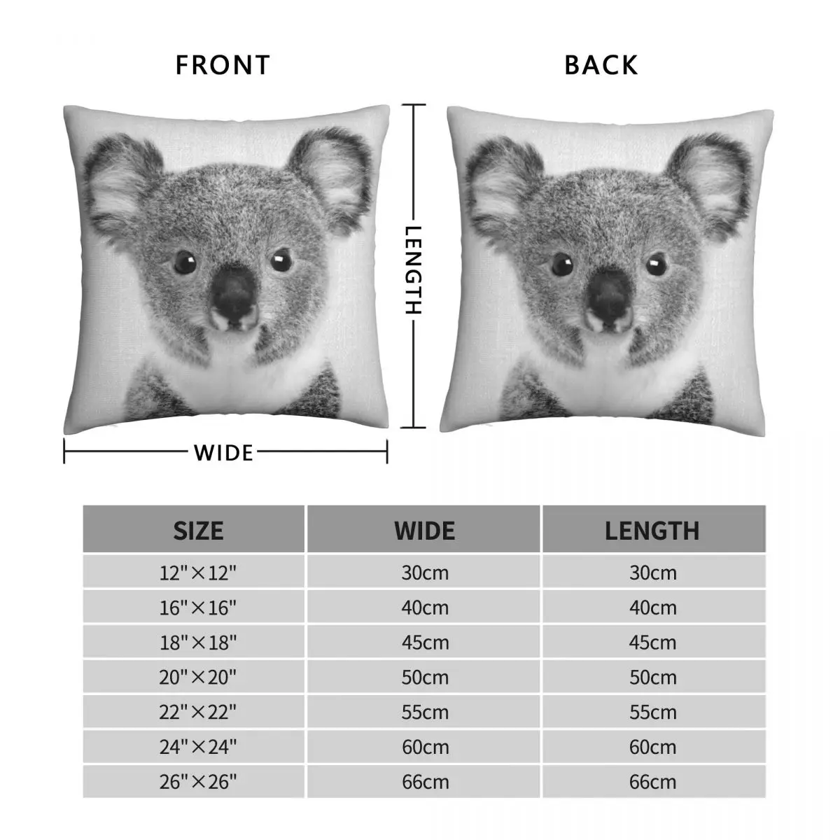 Чехол для детской подушки Koala Черно-Белая Квадратная наволочка из полиэстера и
