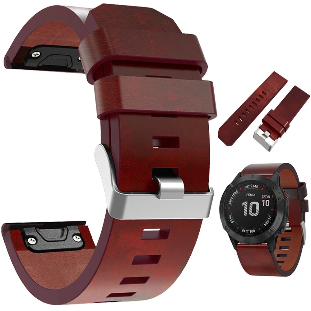 Ремешок кожаный для смарт-часов Garmin Fenix 6X/6xpro/D2 Bravo/Mk1/3 HR 26 мм | Электроника