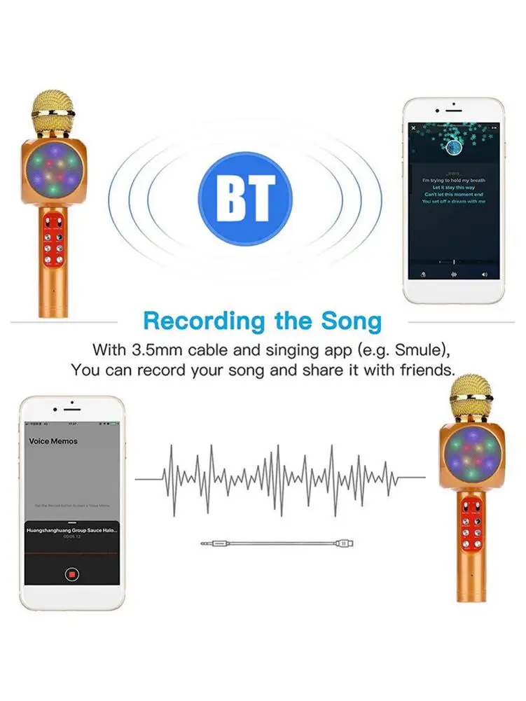 Портативный микрофон для караоке беспроводной Bluetooth динамик со светодиодный