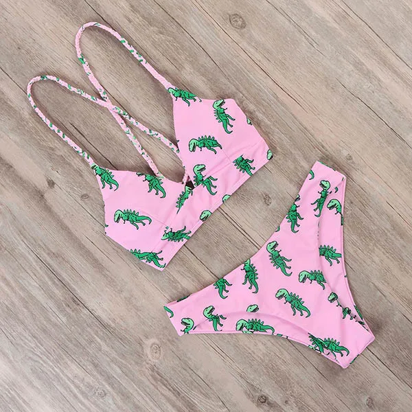 B3853PI RUUHEE Tie Dye бикини, женский купальник, пуш-ап, купальник с принтом динозавра, купальник, бандаж, сексуальный летний купальник для женщин - Color: B3853PI