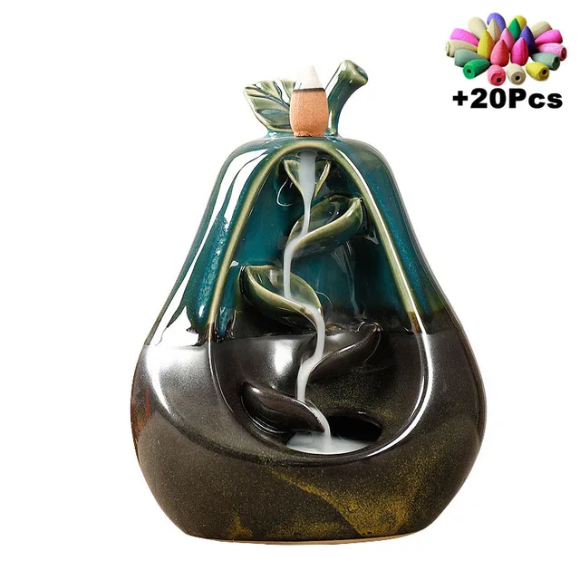 Pear with 20 Cones С 10 конусами Бесплатный подарок водопад курильница керамический держатель для благовоний, вариант для смешанных конусов для благовоний(размер горелки L и Размер M - Цвет: Pear with 20 Cones