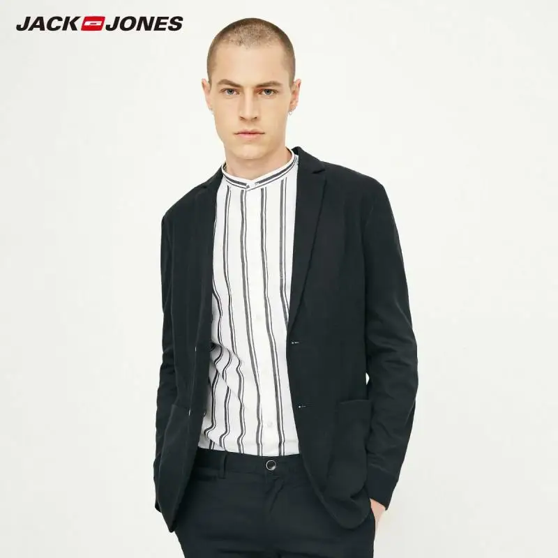 Мужской Блейзер JackJones из хлопка и льна приталенный пиджак с длинными рукавами