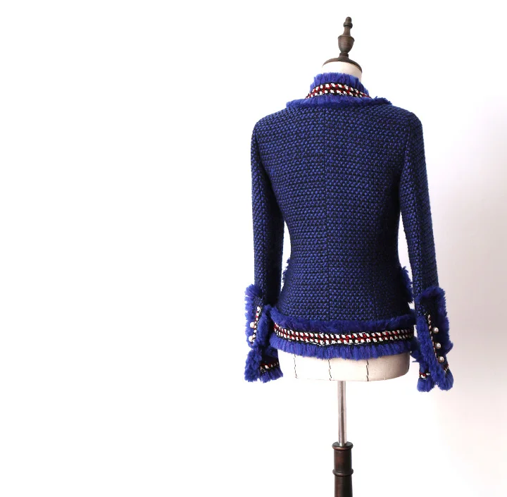 Зимняя высококачественная Осенняя Женская твидовая куртка с длинным рукавом и v