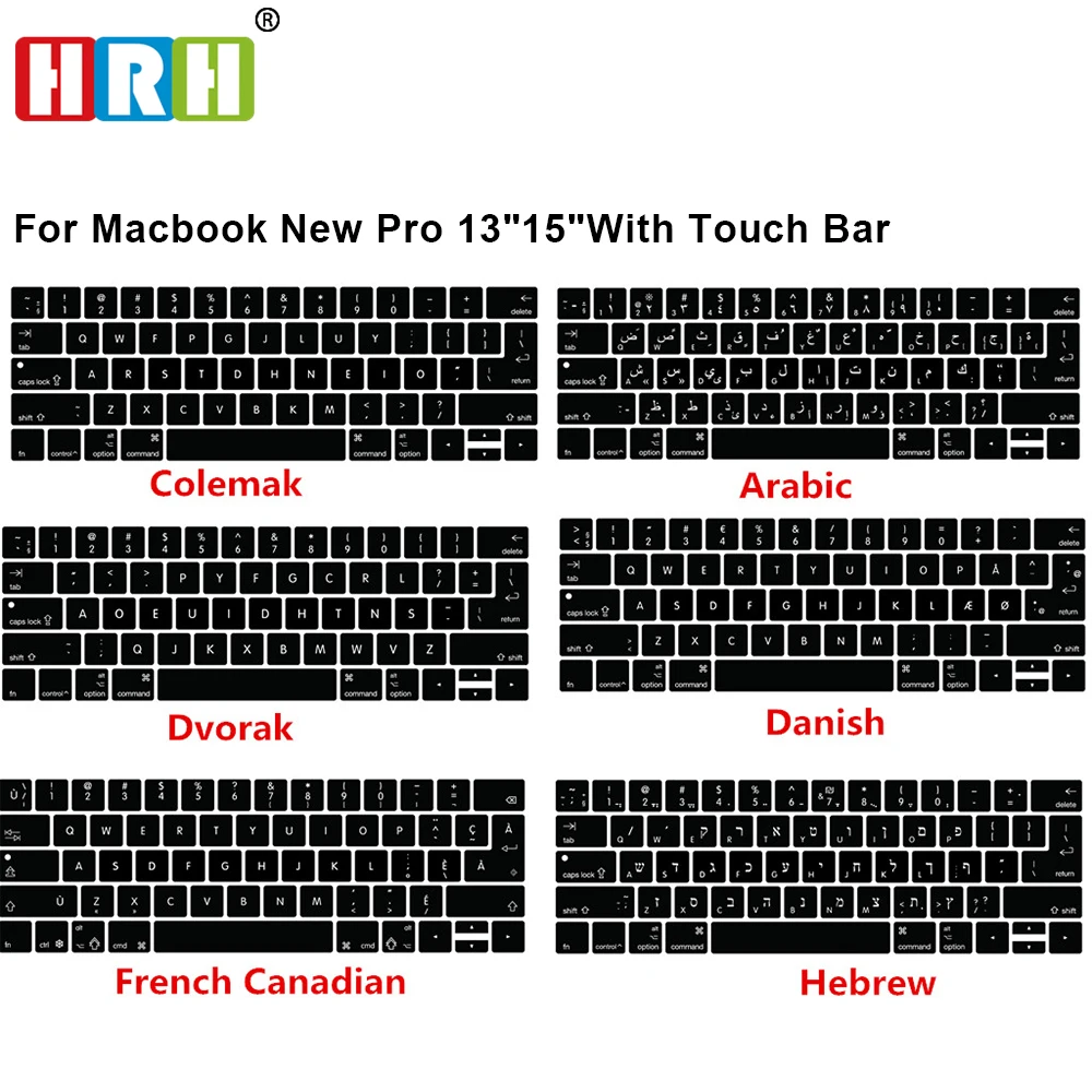 HRH силиконовый арабский Colemak Dvorak французский Иврит Клавиатура чехол для Macbook2017 Pro 1" A1706 A2159 15" A1707 сенсорная панель