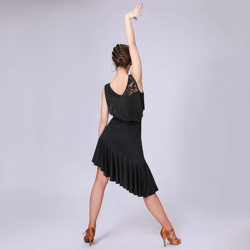 Женский танцевальный костюм с бахромой спереди элегантное платье для