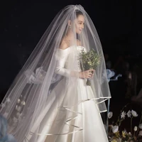 youlapan v97l ribbon edge wedding veil with blusher bridal veils wedding cathedral mantillas de novia cover front and back