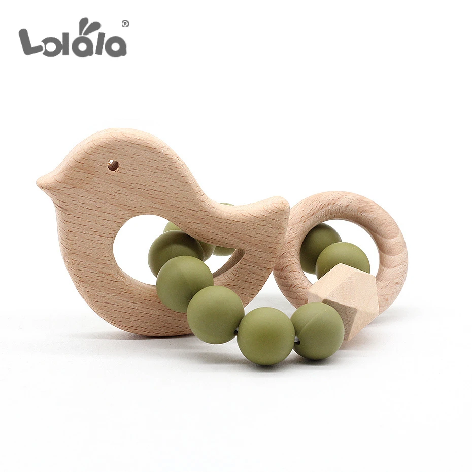 Little bird Детские браслеты для кормления натуральный прорезыватель из буковой древесины Силиконовые бусы для прорезывания зубов мультфильм детский Прорезыватель браслеты игрушки для кормления подарок - Цвет: Little bird