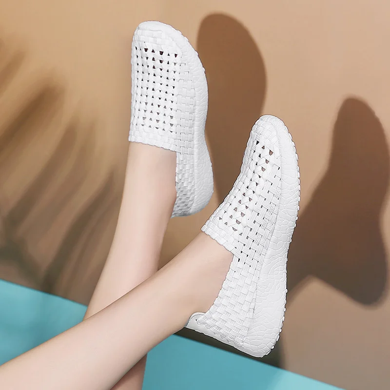 

2020 Hot Sale Hand Knit Flats Shoes Women Breathable Women Shoes Casual Lightweight Sports Ladies Shoes Non-slip Fashion Loafers