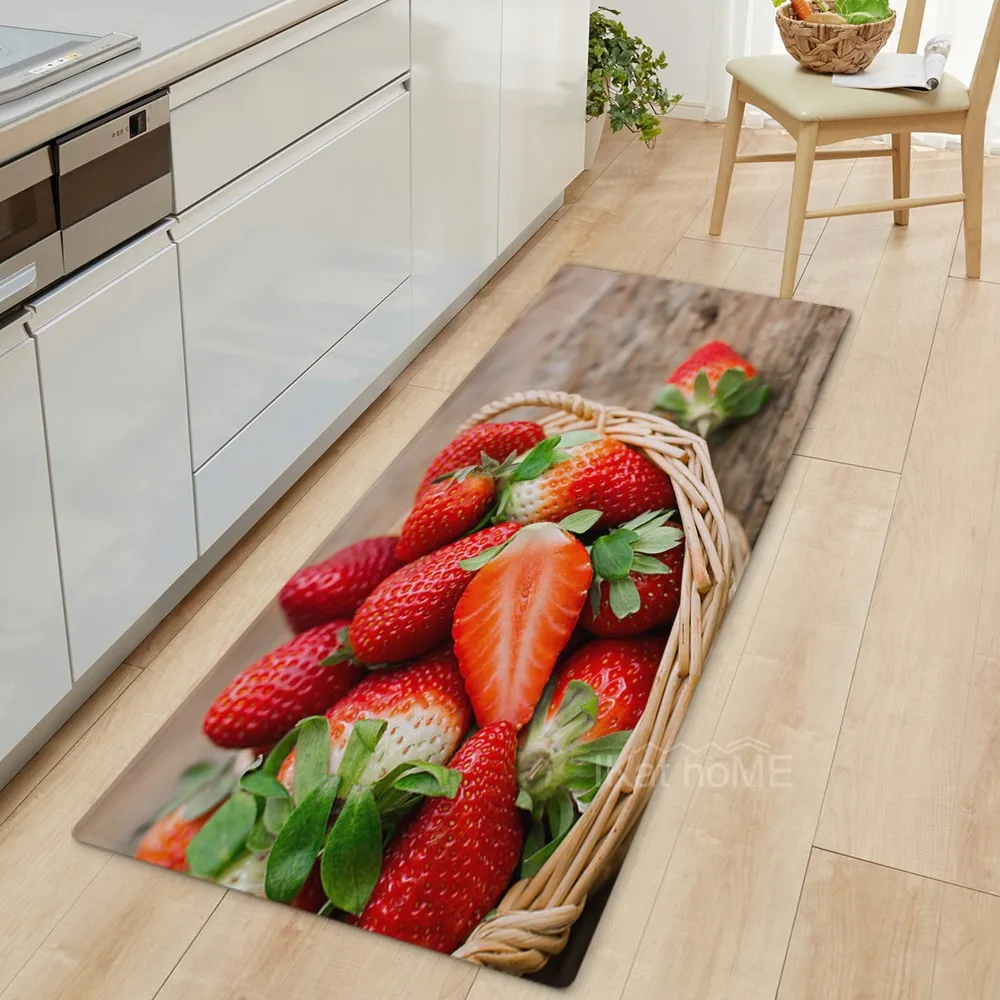 

Fruit Print Kitchen Rug Home Entrance Doormat Bedroom Children Living Room Floor Mat Hallway Bath Anti-Slip Carpet Wood Grain
