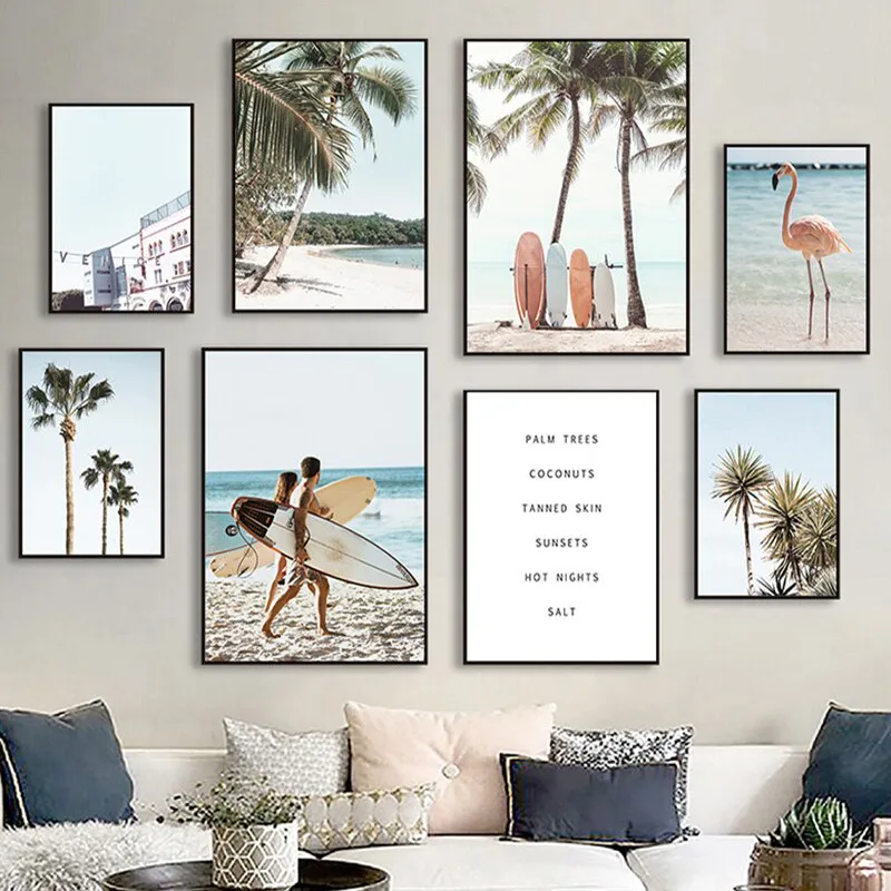 

Travel Surfing Scenery Seaside Holiday Wave Beach Art Decoration Picture Landscape Wall Poster Canvas Painting Room Decor FJ038
