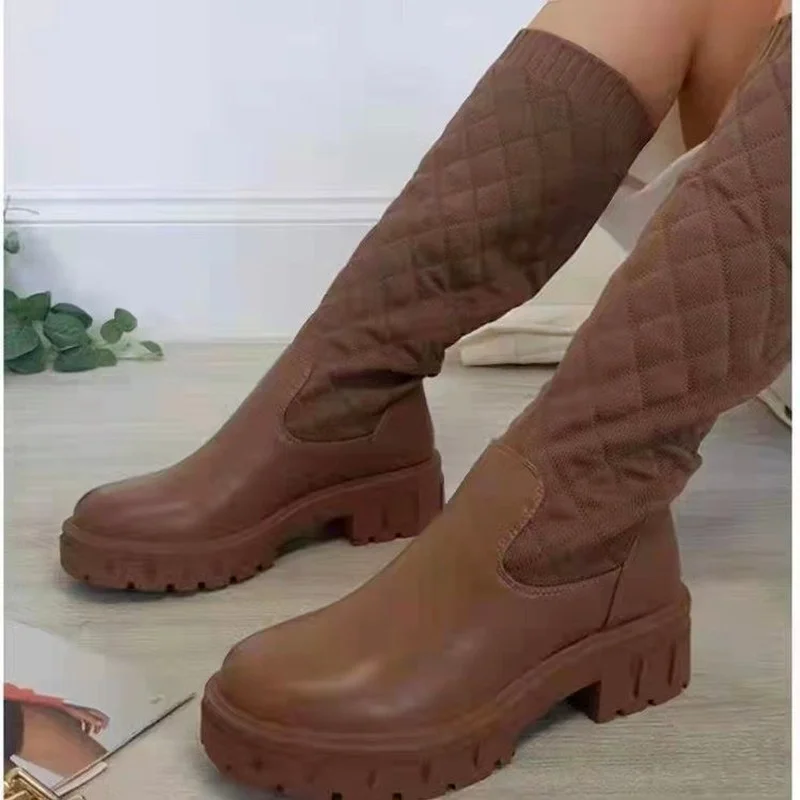 

Autumn and Winter New Women's Boots Large Size Mid-tube Boots Children Mid-heel Thick with Round Toe Martin Boots Casual Boots