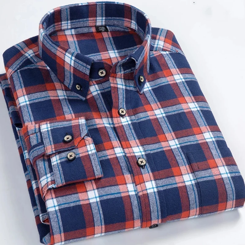 Pure Cotton High Quality Large Size 8XL 7XL 6XL Men's Shirts Long Sleeve Flannel Plaid Dress Shirt Male Casual Slim Fit Clothing