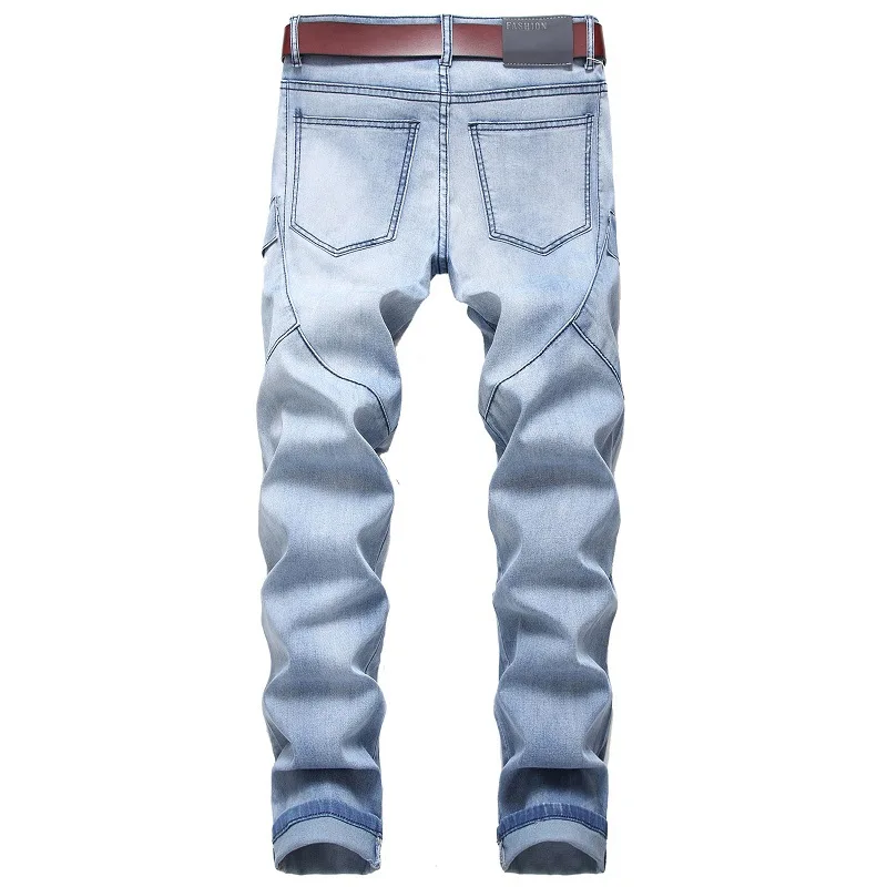 

VROKINO 2020 Autumn and Winter New Style Jeans Men's Fashion Stretch Multi-pocket Jeans Youth Length Denim Slim Pants