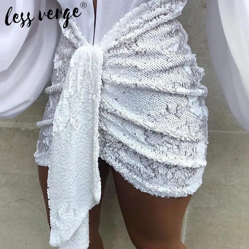 Женская Блестящая мини юбка с высокой талией белая Клубная вечерняя короткая