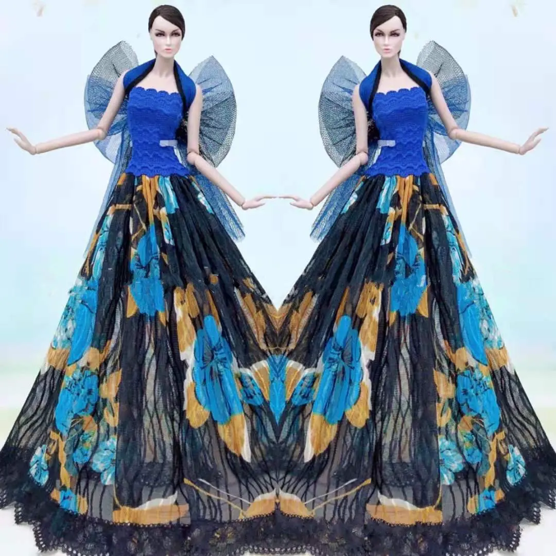 

11.5" Blue Floral Princess Lace Dress For Barbie Doll Clothes Outfits Party Gown 1/6 BJD Dolls Accessory Kids Dollhouse DIY Toys