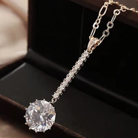 huitan simple stylish gold plated neck pendant women round zirconia charm ladys party accessories delicate daily wear jewelry