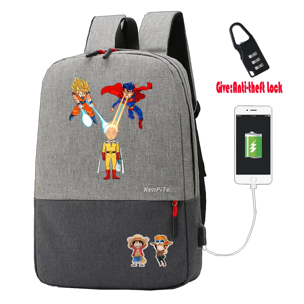 

anime one punch man Backpack teenagers Anti-theft USB Charging Knapsac UNISEX Laptop bag Travel backpack student book Bags