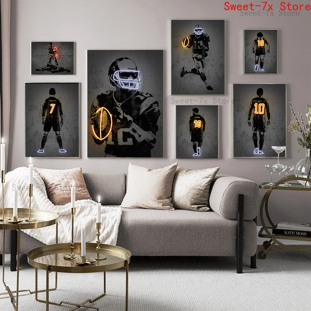 

Neon Sign Football Player Sport Canvas Painting Art Nordic Posters and Prints Wall Pictures for Living Room Decor Frameless