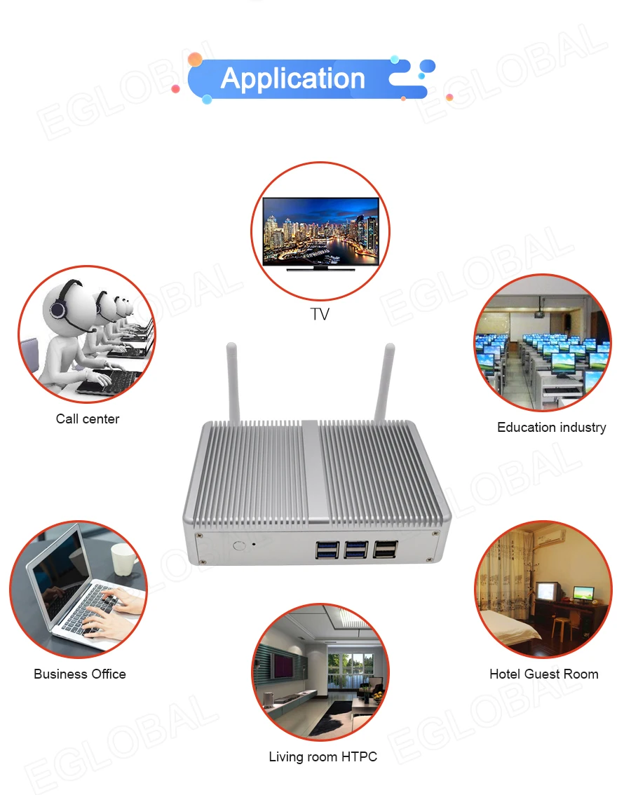 Eglobal модель M3-N3150YL безвентиляторный мини ПК Celeron N3150 с двойной HDMI Двойной Lan Barebone Настольный компьютер 4 к HTPC WIFI HDMI 300 м