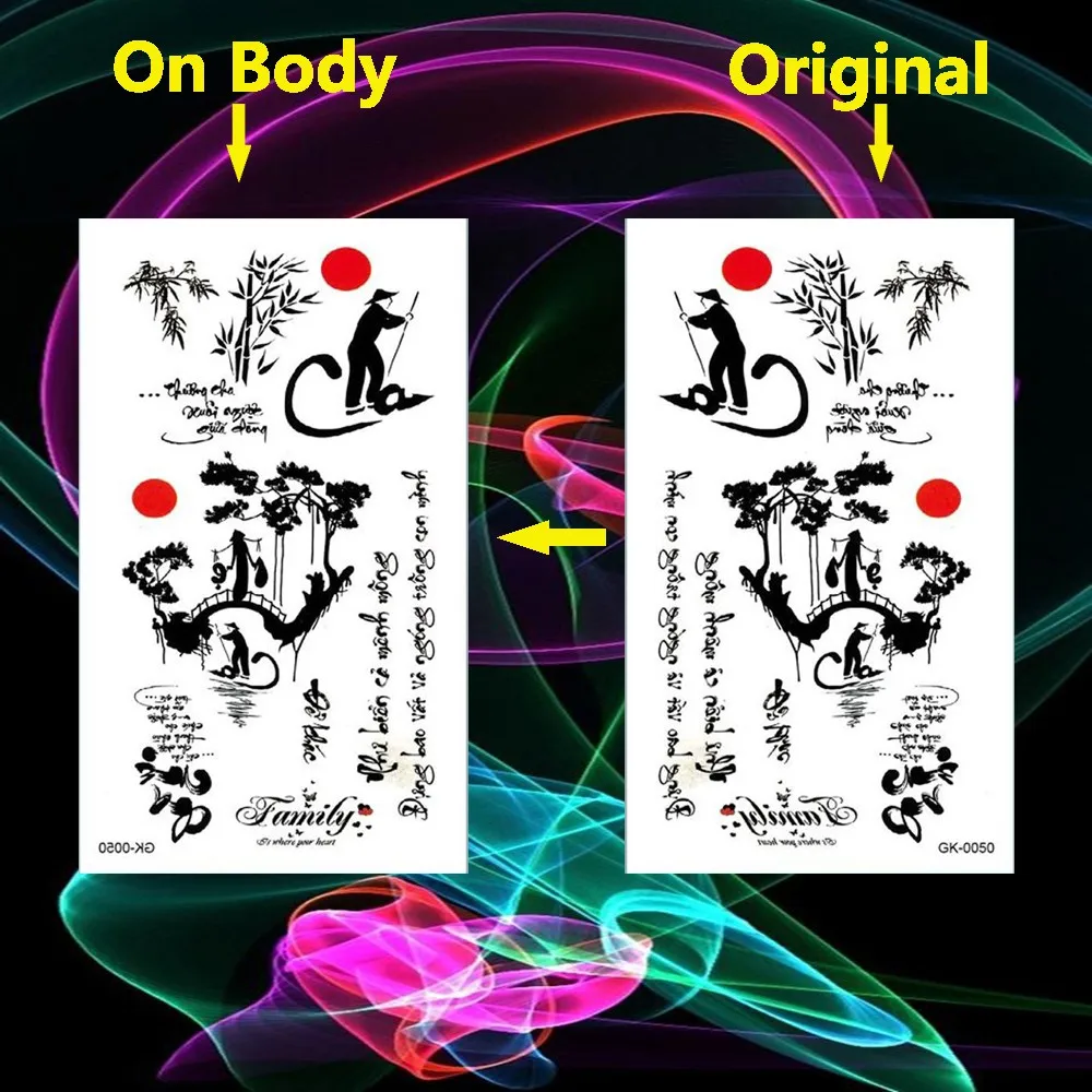 Каллиграфия водостойкие татуировки Временные наклейки для женщин мужчин мосты