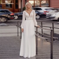 boho wedding dresses 2022 lace appliques v neck backless long sleeve bohemian bride dress civil bridal gowns vestido de noiva