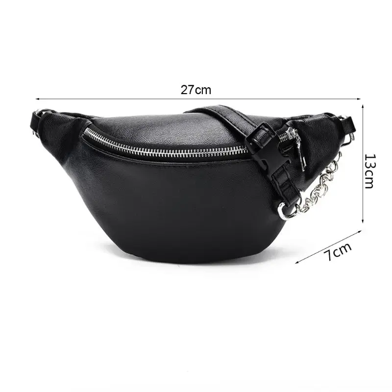 

Fashion Leather Waist Fanny Pack Chest Bag Phone Purse with Metal Chain for WoMan