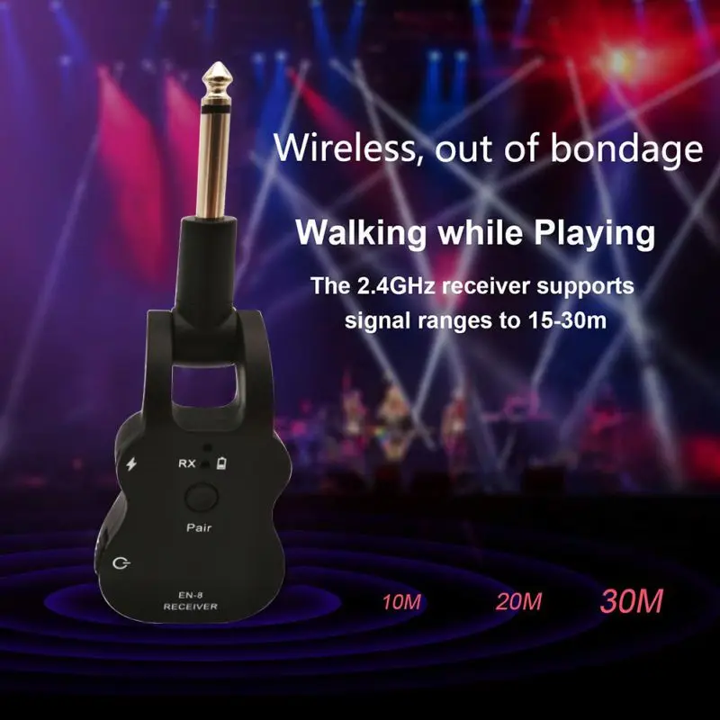 

Electric Guitar Pickup 2.4GHZ with Rechargeable Lithium Battery Plug-and-play Digital Transmitter Receiver For Guitar Bass Black