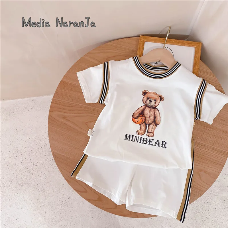 

2021 summer baby boy cotton children bear set sports clothing
