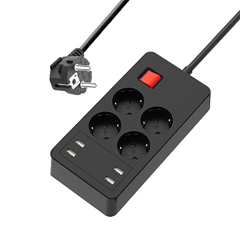 

Power Strip Universal Electrical Socket EU Plug 4 AC Outlets and 4 USB Ports With 1.8M Extension Cord Surge Protector for Home