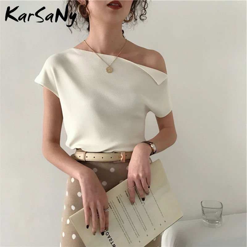 Блузка женская с открытыми плечами элегантная белая офисная блузка