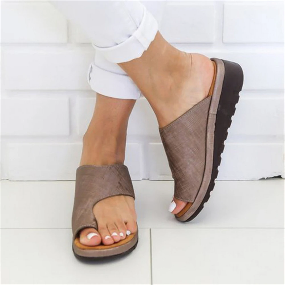 Women PU Leather Shoes Comfy Platform Flat Sole Ladies Casual Soft Big Toe Foot Correction Sandal Orthopedic Bunion Corrector #6 | Обувь