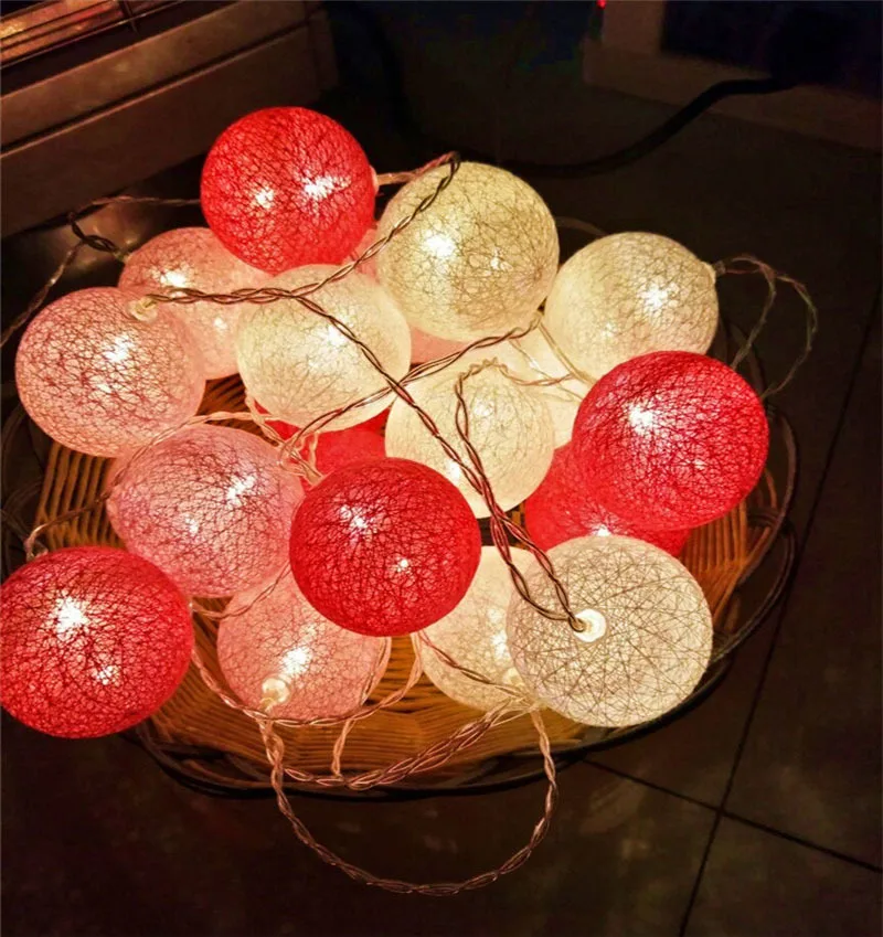 Светодиодная гирлянда из хлопка с шариками 10/20 светодиодов сказочный свет для