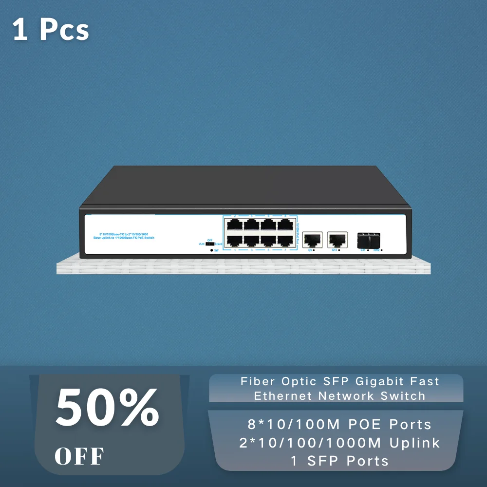 

Fiber Optic SFP Gigabit Fast Ethernet Network Switch 8*10/100M POE Ports 2*10/100/1000M Ethernet Uplink Ports