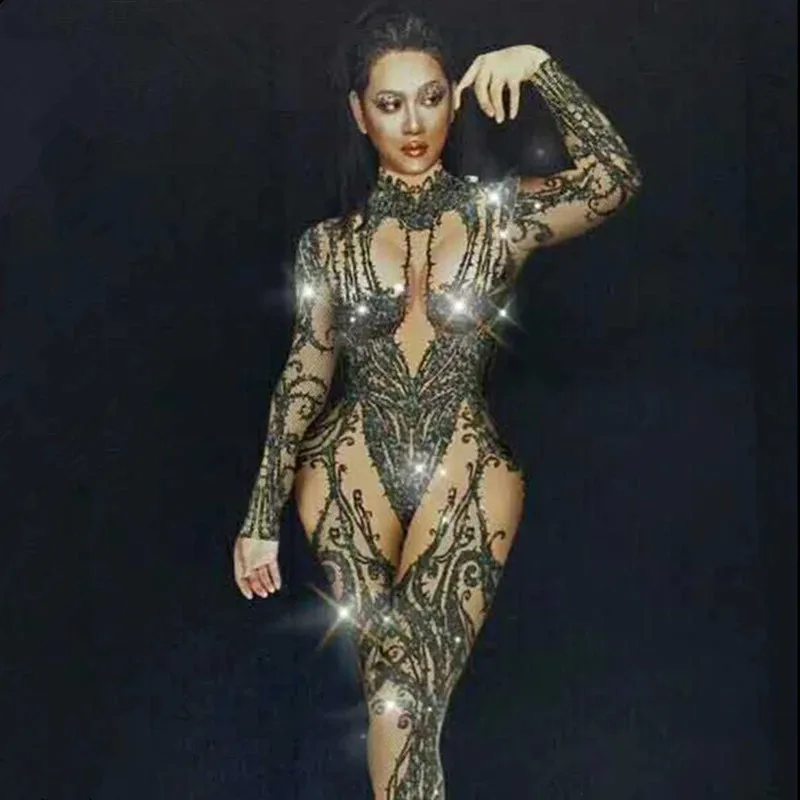 

Женский костюм Zentai на Хэллоуин, сексуальный комбинезон с кристаллами, костюм с камнями, танцевальный костюм, певец, танцор, для ночного клуб...