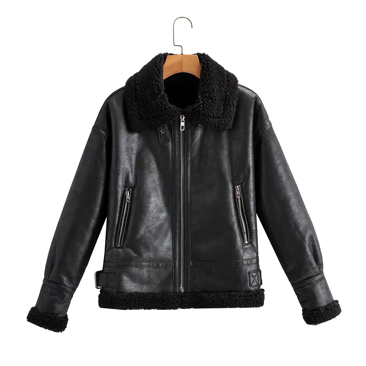 Fur Sheepskin Jackets Cofffee Coats Streetwear Thick Faux Leather Winter 2021 Fashion Women Lady Motorcycle Biker Warm Black enlarge