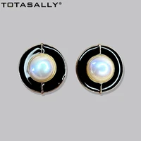 totasally womens party earrings pendientes mujer 2021 enamel round simulated pearl stud earring lady special anniversary gifts