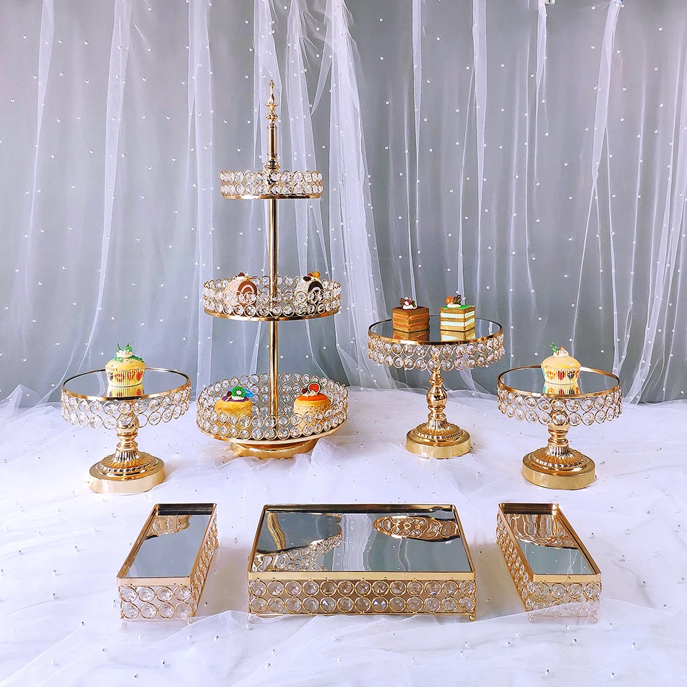 Juego de soportes de cristal para pasteles, soporte de Metal para cupcakes y postres, Pedestal, bandeja de exhibici&oacute;n para fiestas y bodas, 7-10 piezas-0