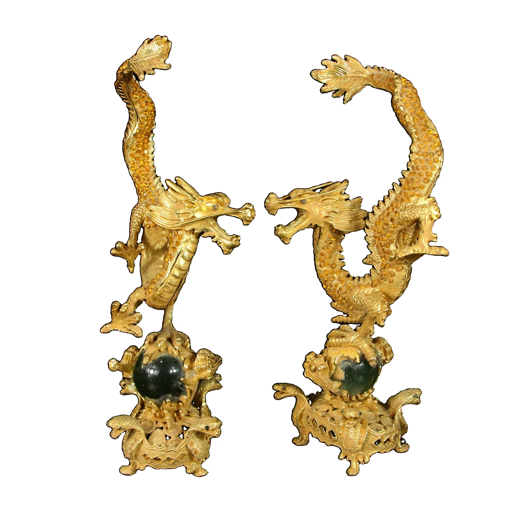 

Коллекционная пара дракона LAOJUNLU с медной позолотой и кошачий глаз длиной 11 см, имитация античной бронзы, коллекция шедевров