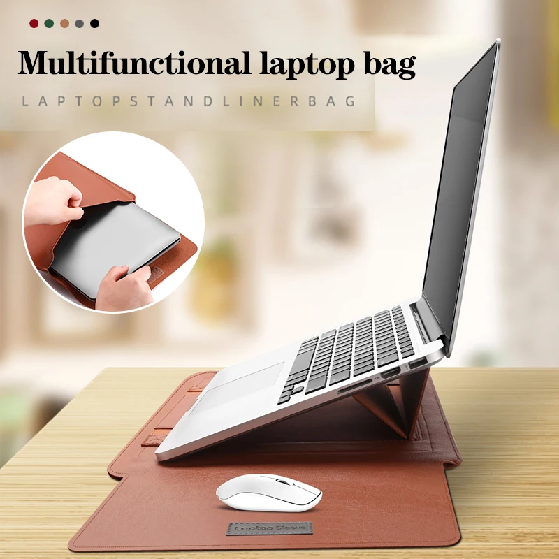 

PU Leather Laptop Bag Notebook Case Waterproof Stand Cover For Macbook Air 13 13.3 14 15 15.6 inch Handbags Shoulder Sleeve Bag