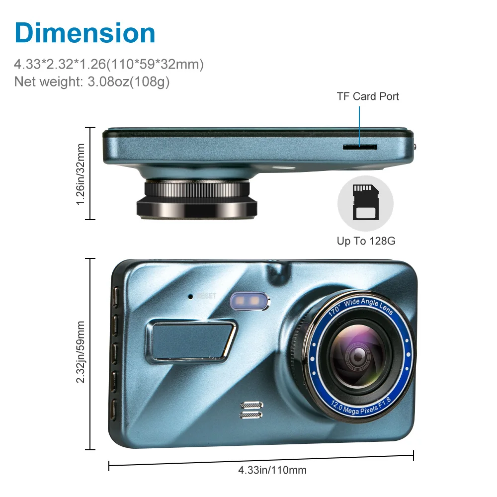 

Dash Cam Car DVR Camera 4inch Full HD 1080P Drive Video Recorder Registrator Auto Dashboard Dual Dashcam Black DVRs Box 2021