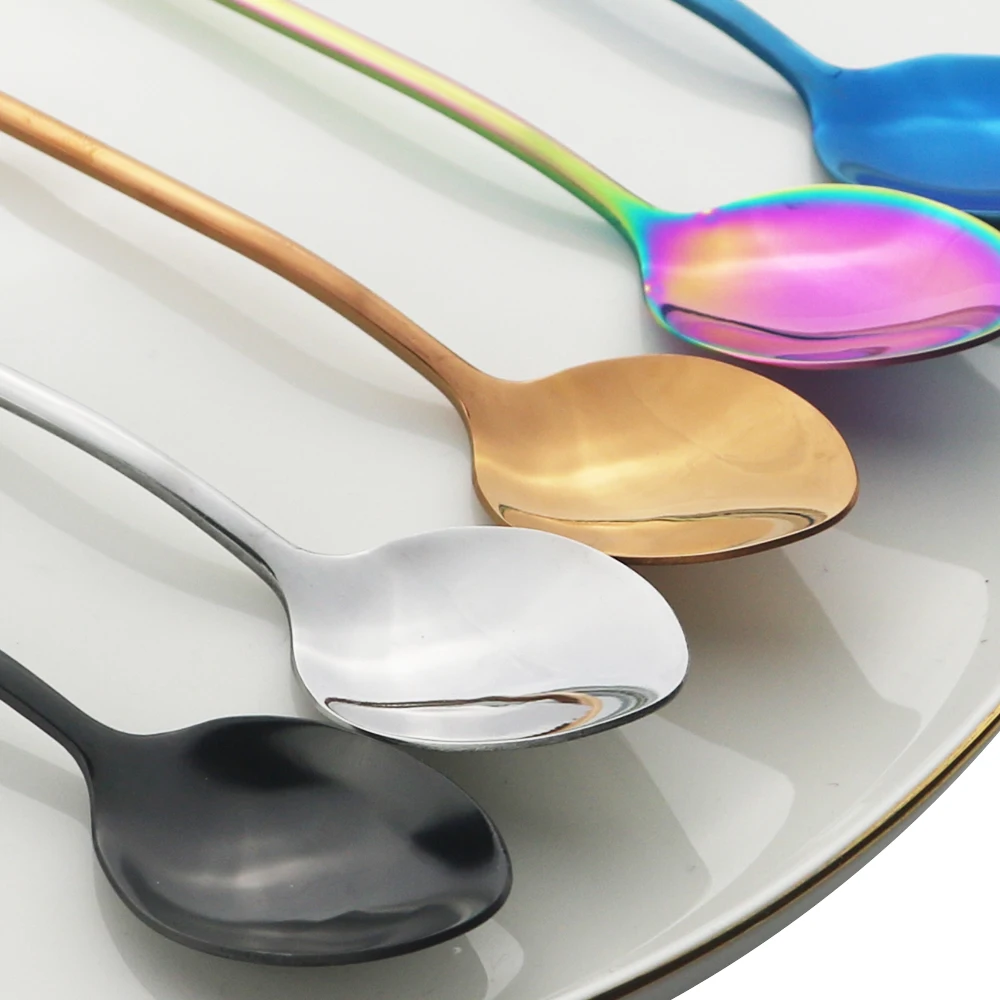 4Pcs Black Long Handle Tea Spoons Juice Stirring Cutlery Stainless Steel Coffee Spoon Drinking Flatware Kitchen Drop Shipping | Дом и сад