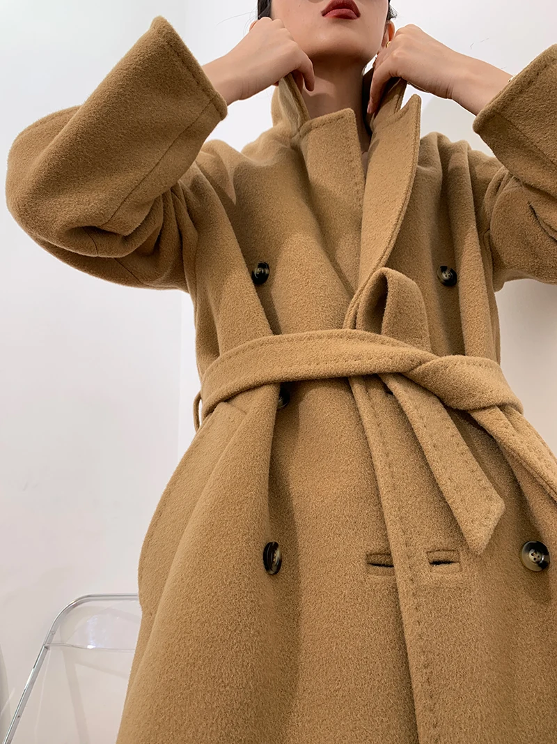 

New Set limit to blockbuster long double breasted suit brought double high count wool coat female fur coat